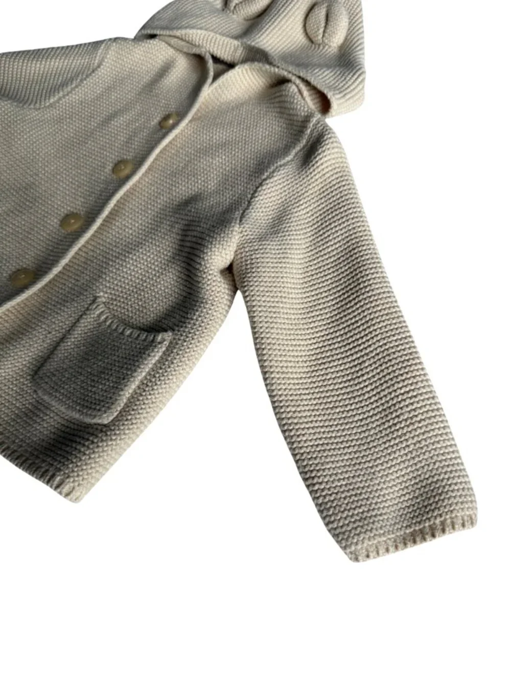Gap Baby Bear Ear Knit Hooded Cardigan Sweater Cream 18-24M